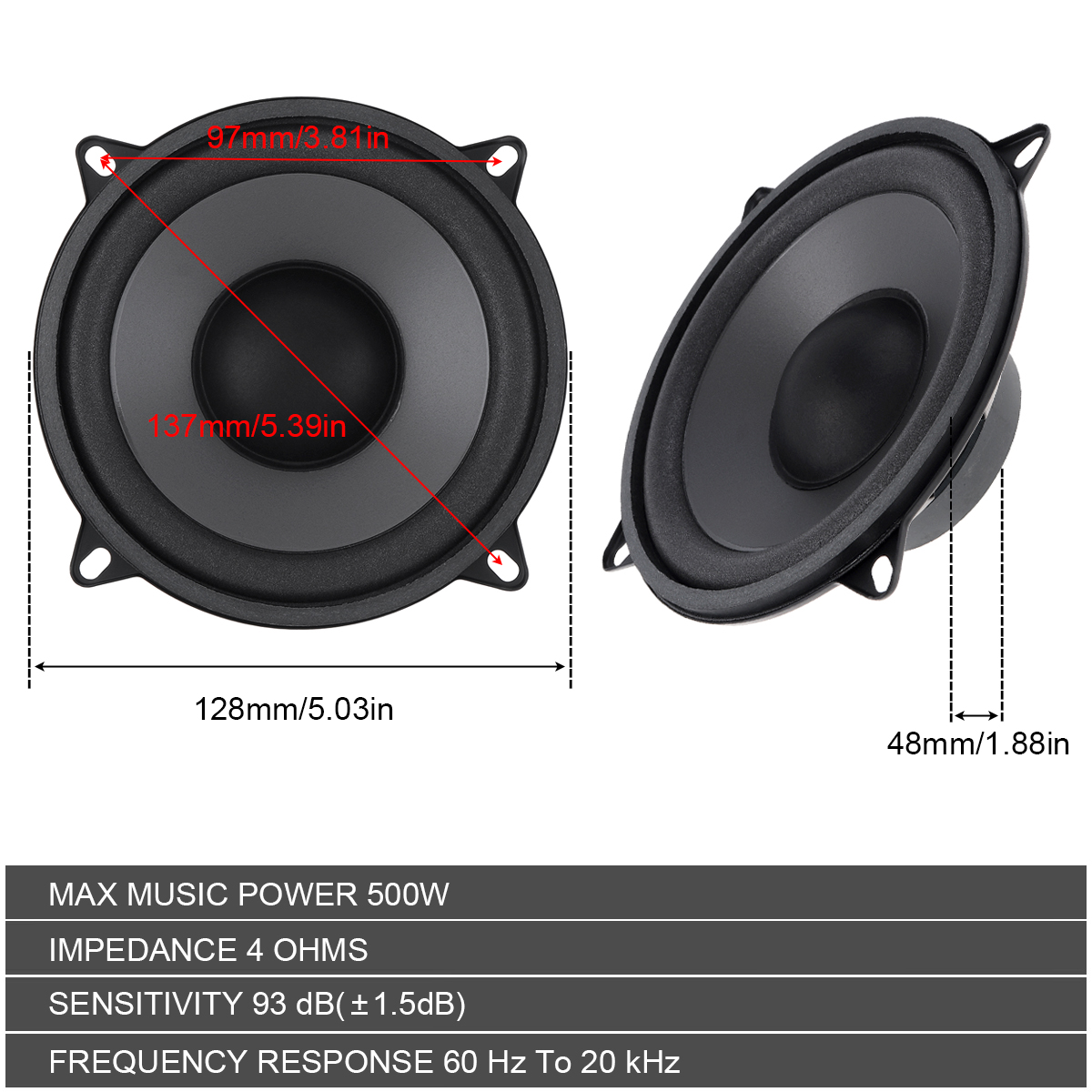 5 Inch 400W / 500W 2-Way Car H - Audio Universal Music review and price